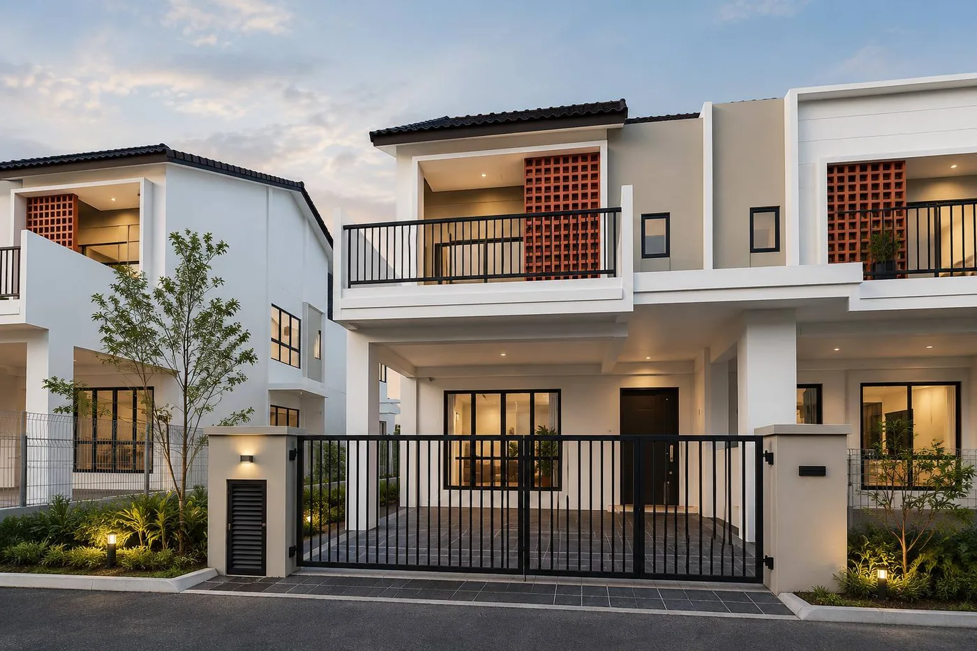 Forresta 22 by 70 double-storey terrace homes with timber screen facade and private gate