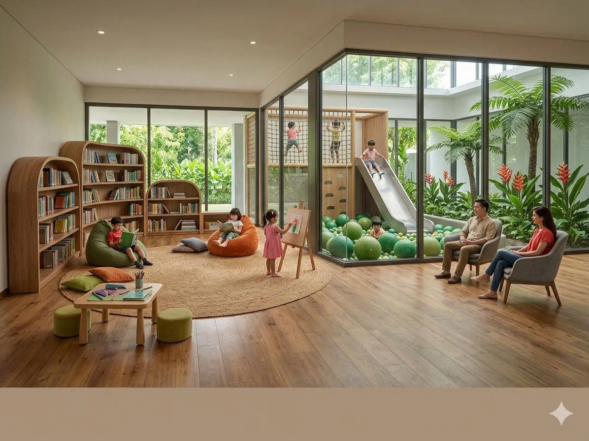 Forresta clubhouse childrens playroom and reading corner with indoor slide