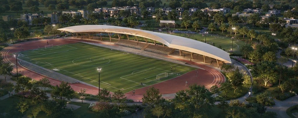 Forresta sports stadium with running track and field